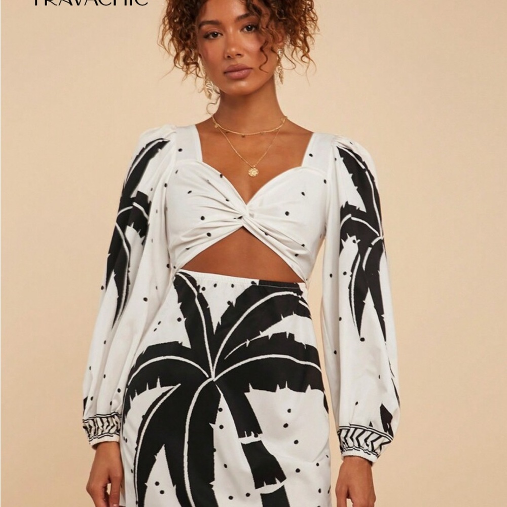 Black and White Palm Print Mini Dress
